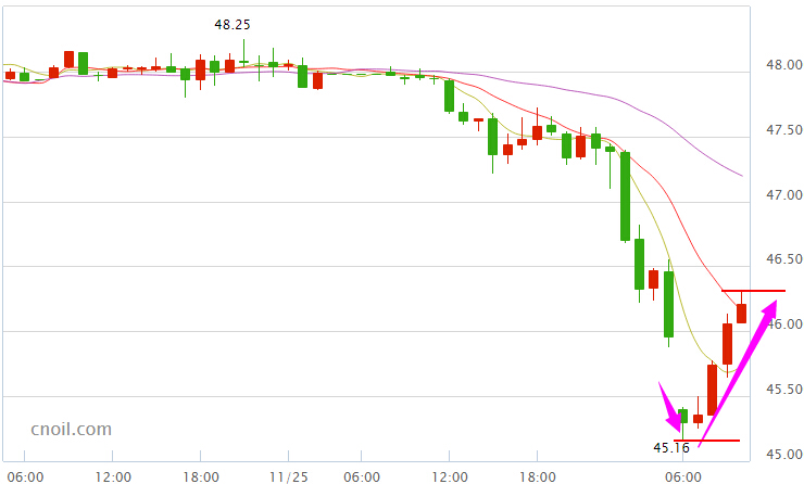 今日国际油价最新消息：油价触底反弹重回46美元